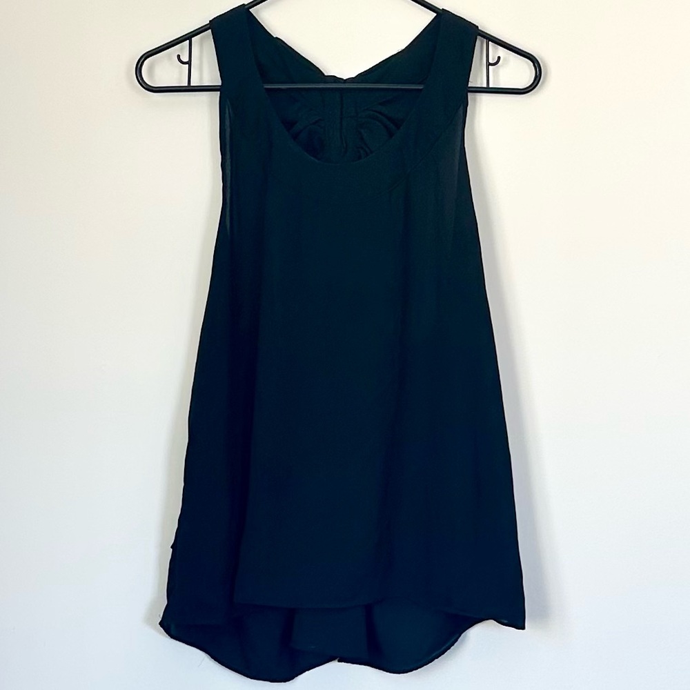 Black Sleeveless Top with Back Ruffle Detail - Size: Large